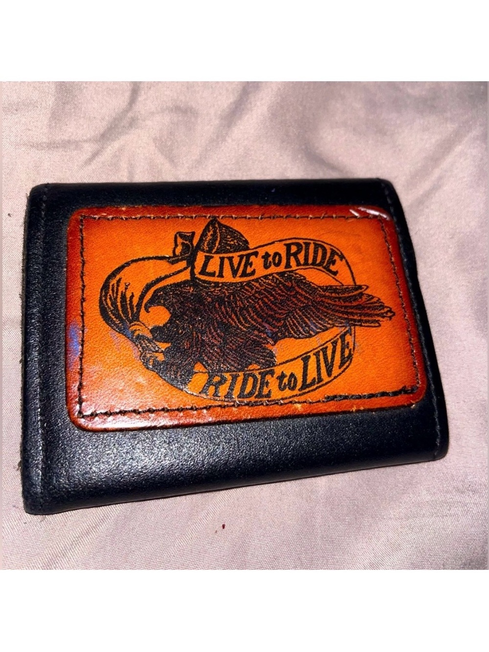 VINTAGE Leather Biker Wallet “Live To Ride Ride To Live” Hole For Wallet Chain
